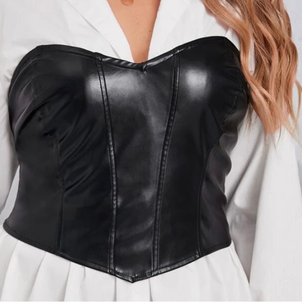 Plus size PU leather tube top